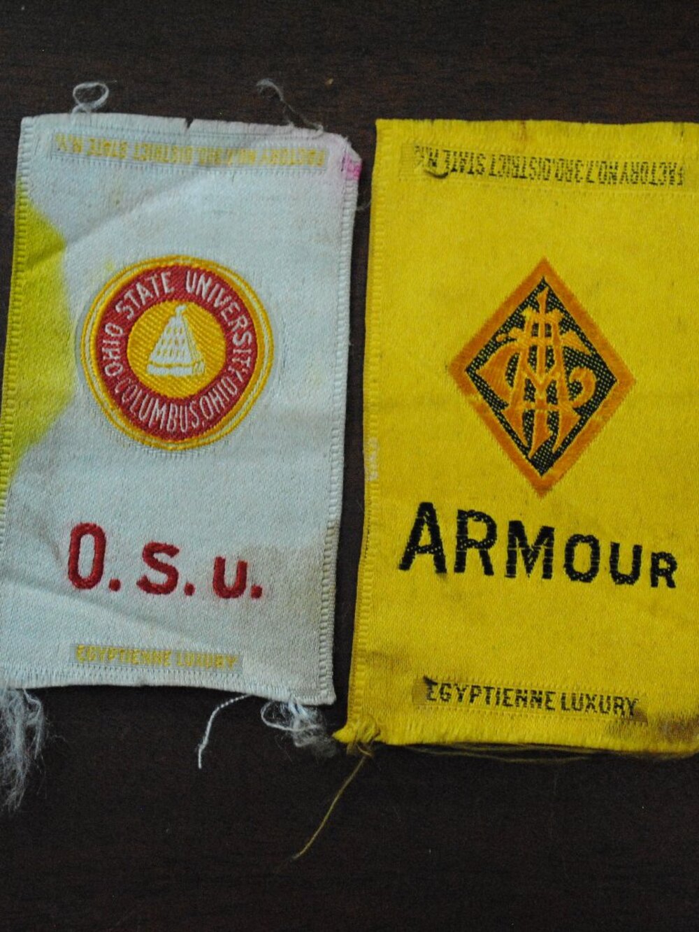 Set of 2 Antique 1910s College Cigar Silks Ohio State Armour Egyptienne Luxury